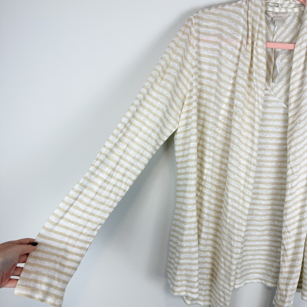 NWT Banana Republic Tan White Striped Linen‎ Blend Lightweight Open Cardigan Med - Picture 5 of 8